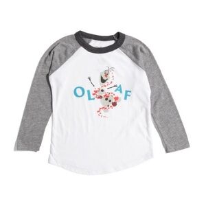 FROZEN- Olaf Snowman Snow Kids Raglan Shirt - White and Gray